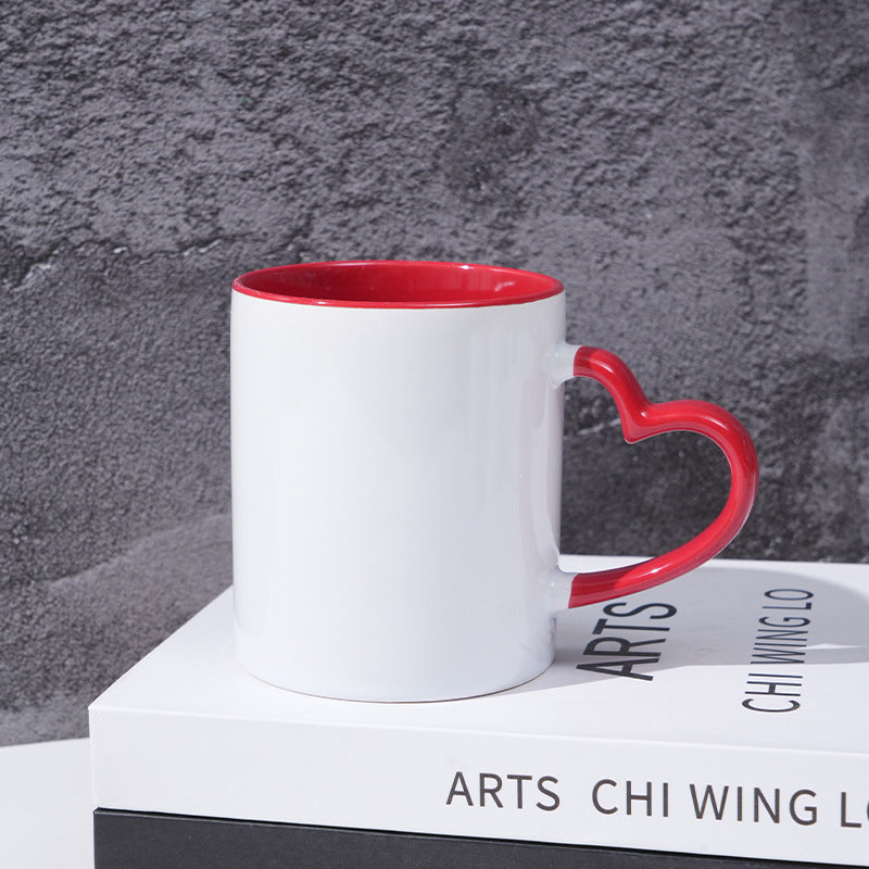 Heart-shaped handle mug with inner ceramic color, simple design