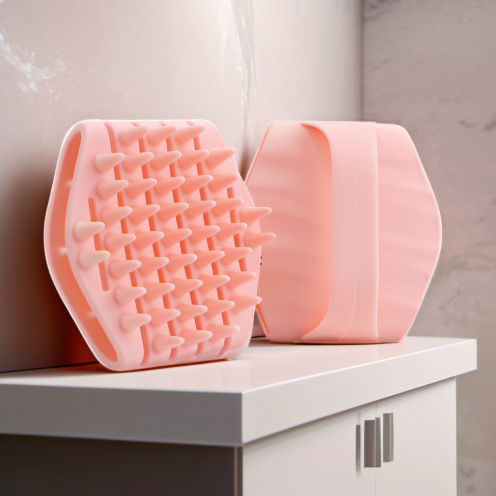 Hexagonal 3D household silicone shampoo brush for cleaning and massaging the scalp