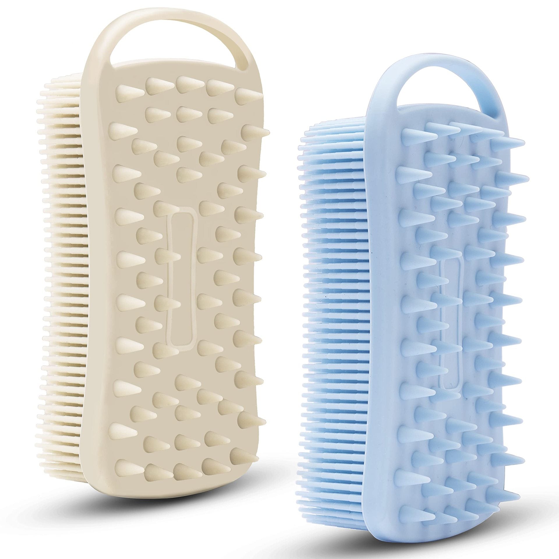 Rope-mounted silicone square bath brush, double-sided universal silicone shampoo and body brush