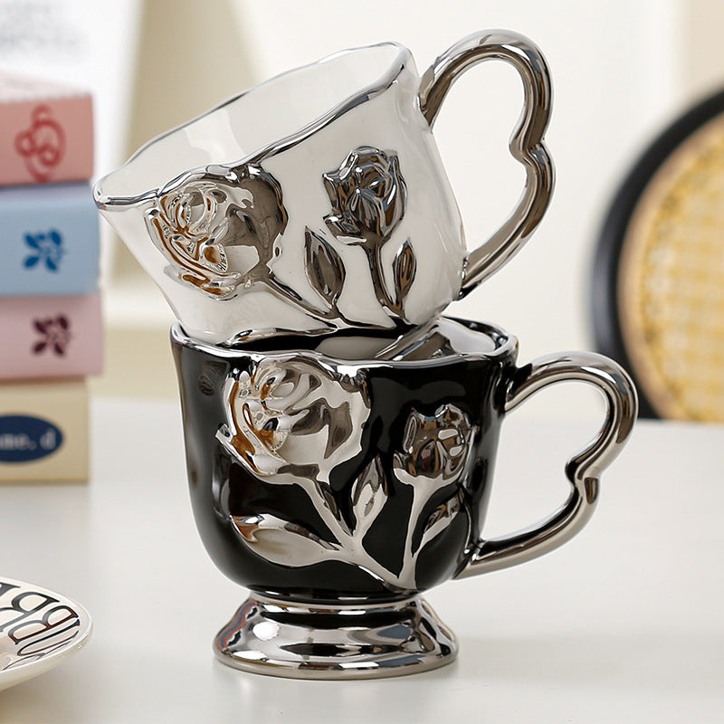 Tulip and Rose Embossed Breakfast Mug - A Luxurious and High-Value Mug