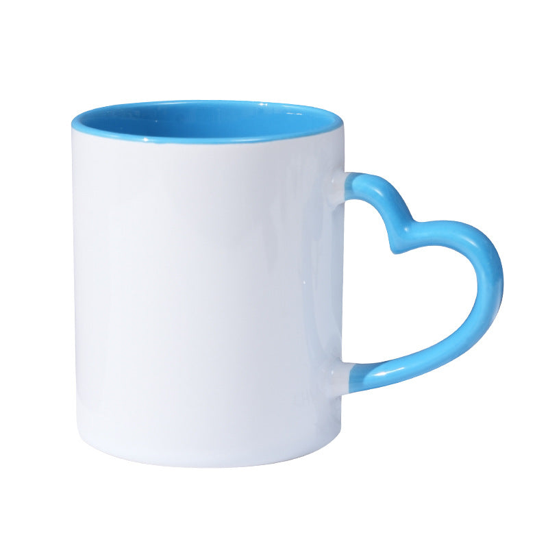 Heart-shaped handle mug with inner ceramic color, simple design