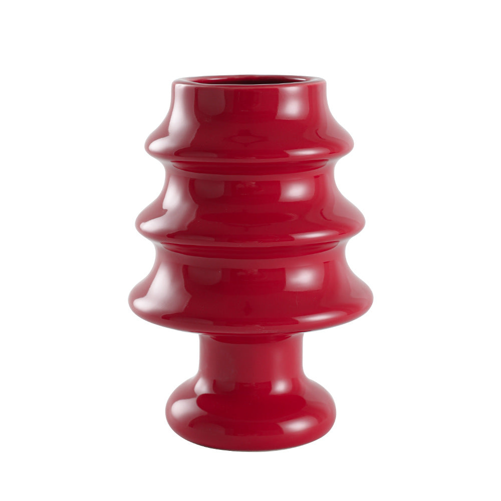 Red Vintage Ceramic Mini Flower Vase