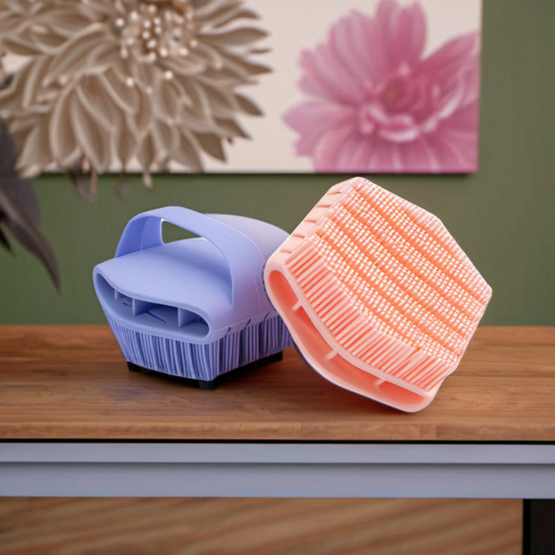 Hexagonal 3D household silicone shampoo brush for cleaning and massaging the scalp
