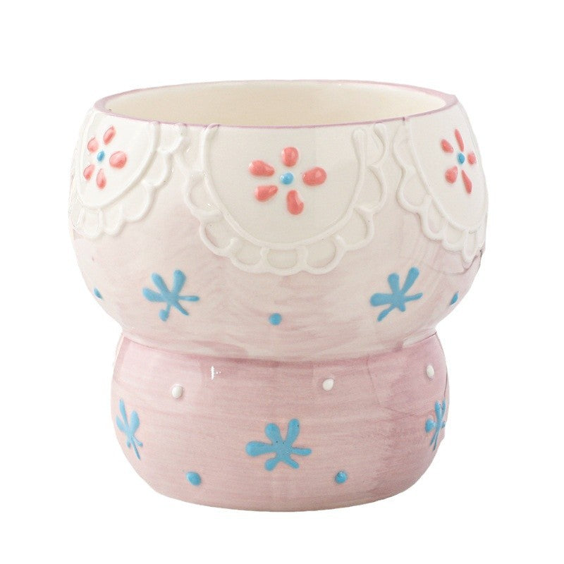 Handheld breakfast cup, girly milk cup with underglaze decoration