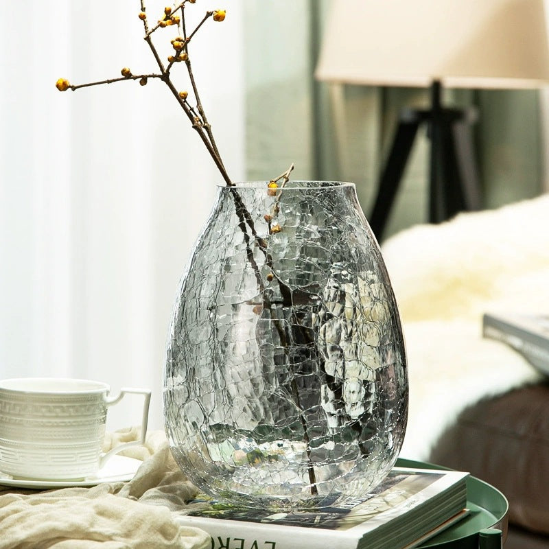 Large Luxury Crackle Glass Flower Vase
