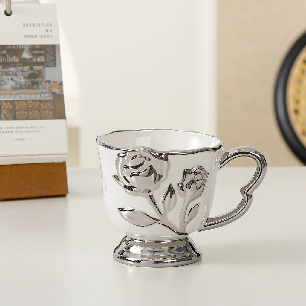 Tulip and Rose Embossed Breakfast Mug - A Luxurious and High-Value Mug