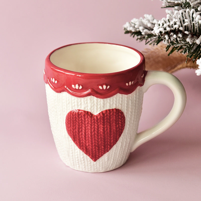 Creative knitted heart-shaped ceramic water cup