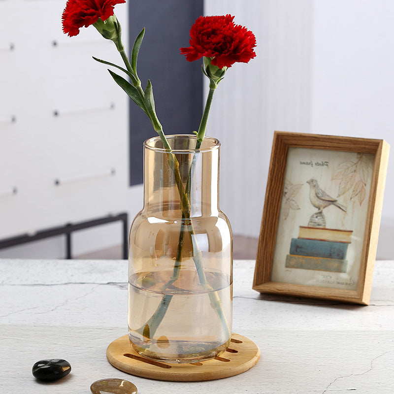 Minimal Clear Glass Flower Vase Office Decor