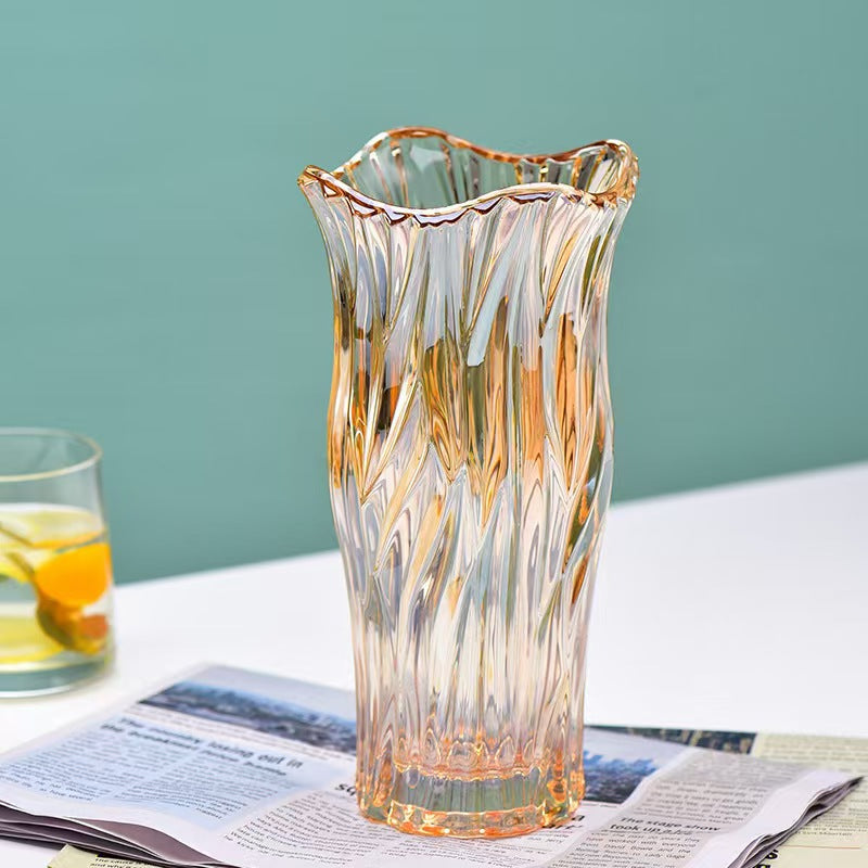 European Drum Shape Embossed Glass Flower Vase