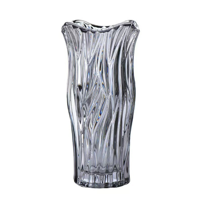European Drum Shape Embossed Glass Flower Vase