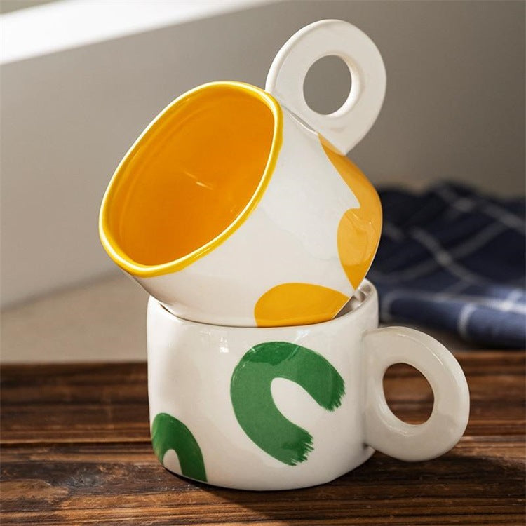 Round-handled mug, underglaze ceramic water cup for home use