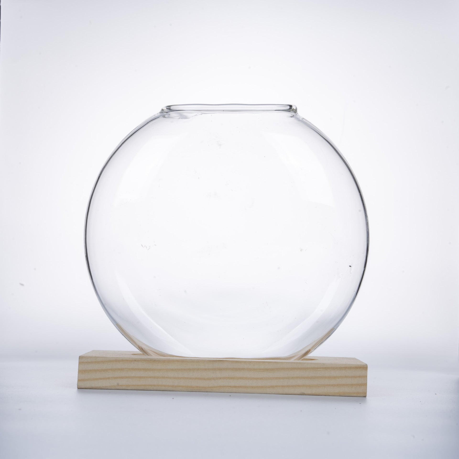 Wood Base Hydroponic Glass Plant Vase